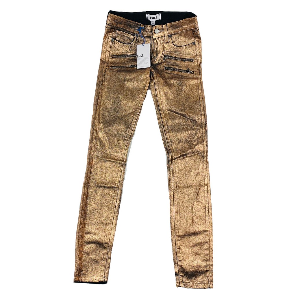 Paige Edgemont Ultra Skinny Copper Crackle Moto Womens Jeans 25x30 W2142 NWT